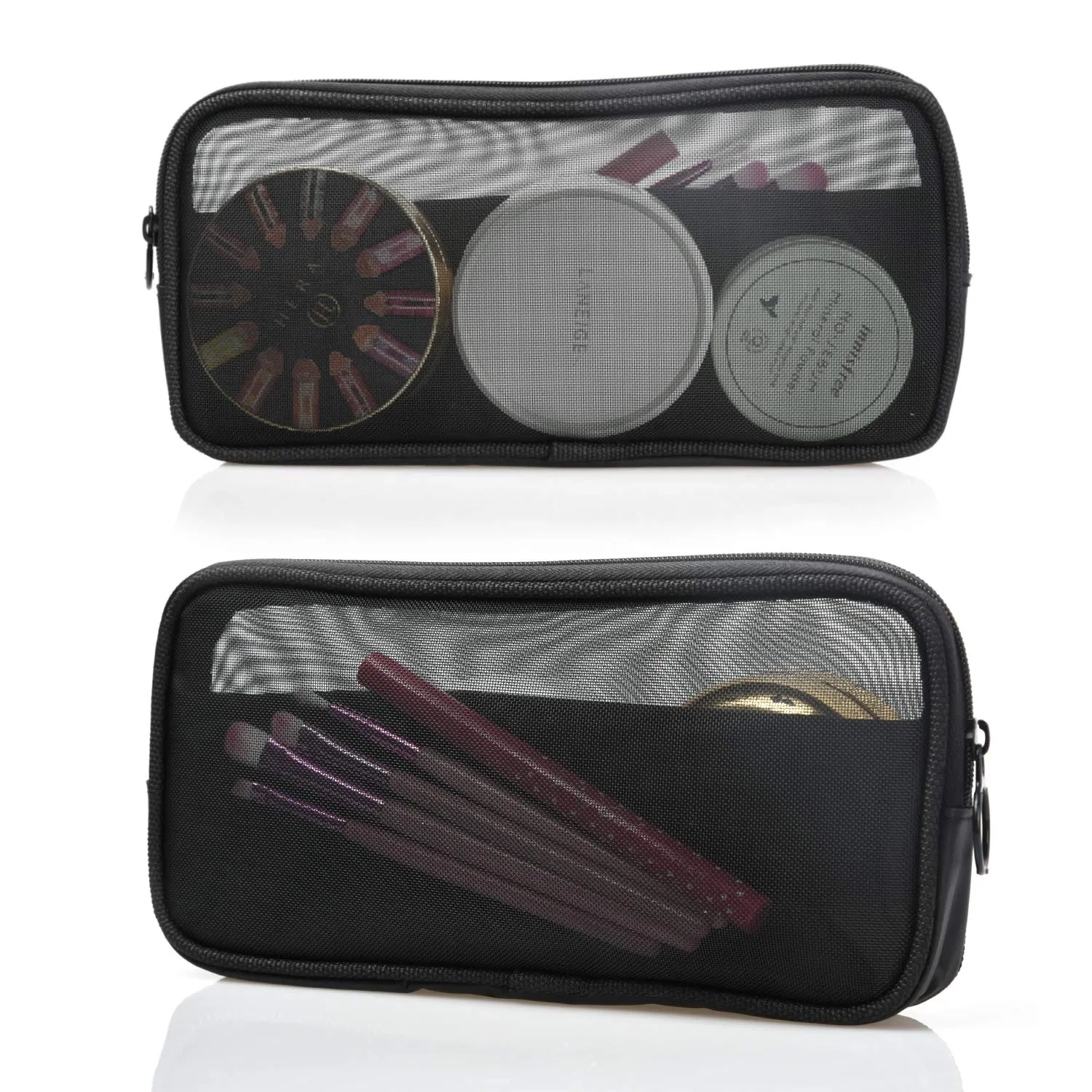 Patu Mesh Travel Toiletry Bag, Transparent Standing Pouch, Portable Shaving Washing Kits Organizer, Personal Care Trip Case, Pack of 2 (Size M), Black