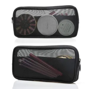 Patu Mesh Travel Toiletry Bag, Transparent Standing Pouch, Portable Shaving Washing Kits Organizer, Personal Care Trip Case, Pack of 2 (Size M), Black