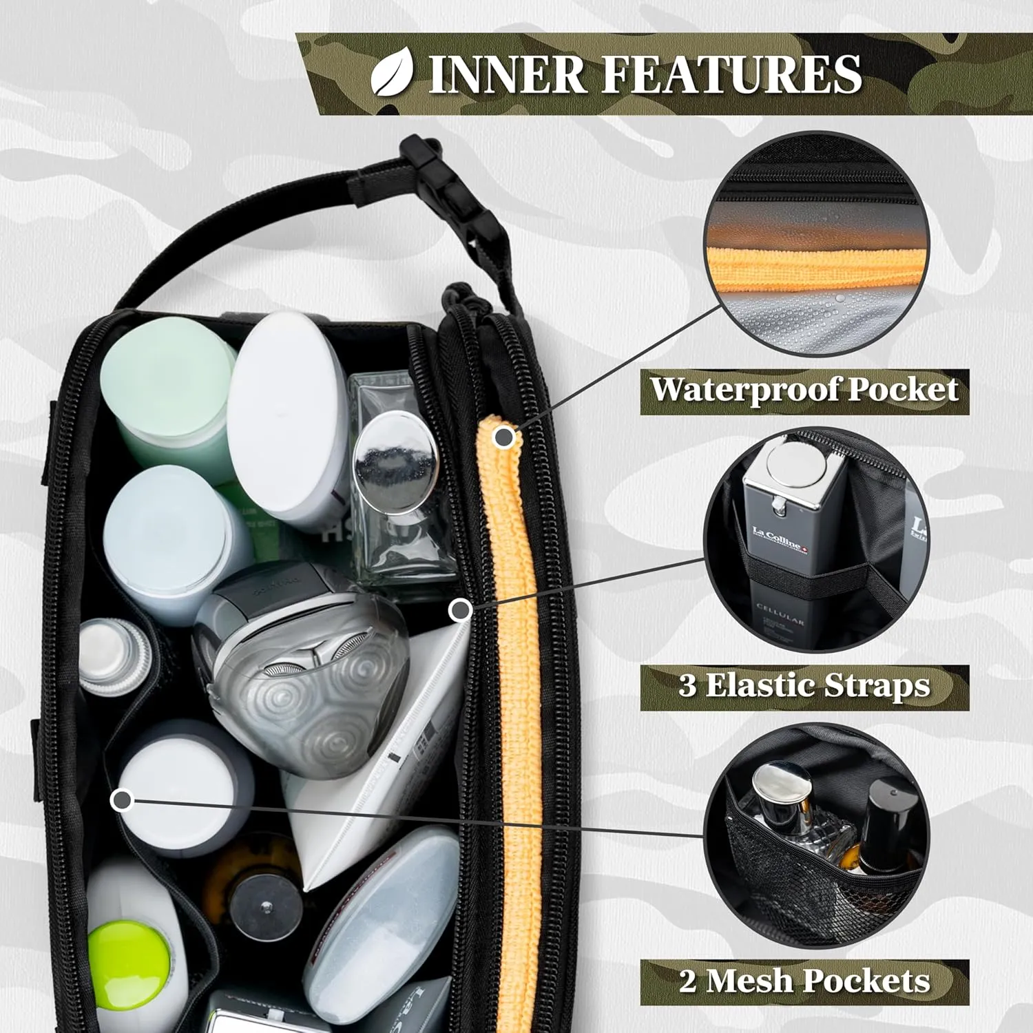 PAVILIA Tactical Toiletry Bag for Men, Hygiene Travel Bag, Military Dopp Kit, Water Resistant Molle Pouch, Mens Shaving Grooming Essentials, Bathroom Shower Toiletries Small Organizer Case, Black