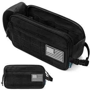 PAVILIA Tactical Toiletry Bag for Men, Hygiene Travel Bag, Military Dopp Kit, Water Resistant Molle Pouch, Mens Shaving Grooming Essentials, Bathroom Shower Toiletries Small Organizer Case, Black