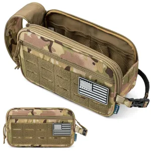 PAVILIA Tactical Toiletry Bag for Men, Hygiene Travel Bag, Military Dopp Kit, Water Resistant Molle Pouch, Mens Shaving Grooming Essentials, Bathroom Shower Toiletries Small Organizer Case, Camo