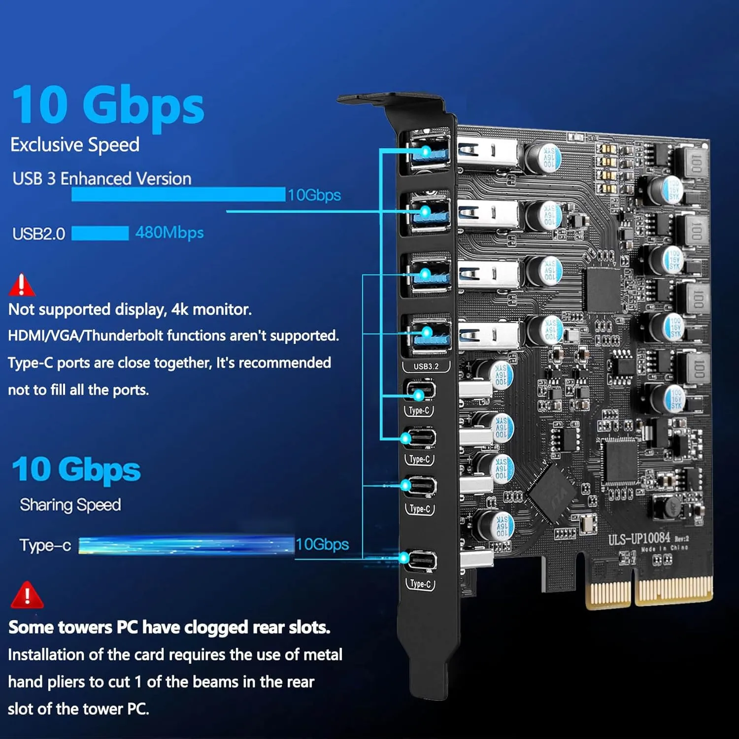 PCIe USB 3.2/3.1 Gen 2 Card 8 Ports Type-A USB C PCIe Card 10Gbps PC Internal hub for Windows 7/8/10 Linux and MacPro 4.1/5.1