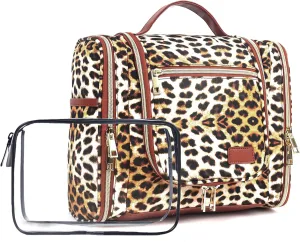 Pearl Angeli Toiletry Bag for Women, Cosmetic Travel,Water-resistant with Hanging Hook,Full Sized Toiletries (Lepoard)