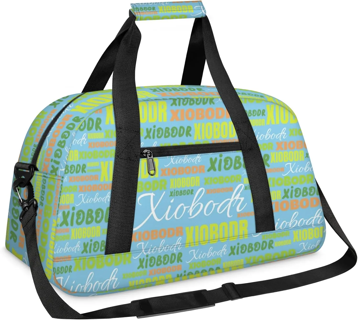 Personalized Cute Duffle Bag - Custom Name Kids Sports Bag, Sleepover Bags for Girls, Lightweight Toddler Boys Overnight Bag for Weekender Travel Cheer Dance Ball Game, Blue Brown Green