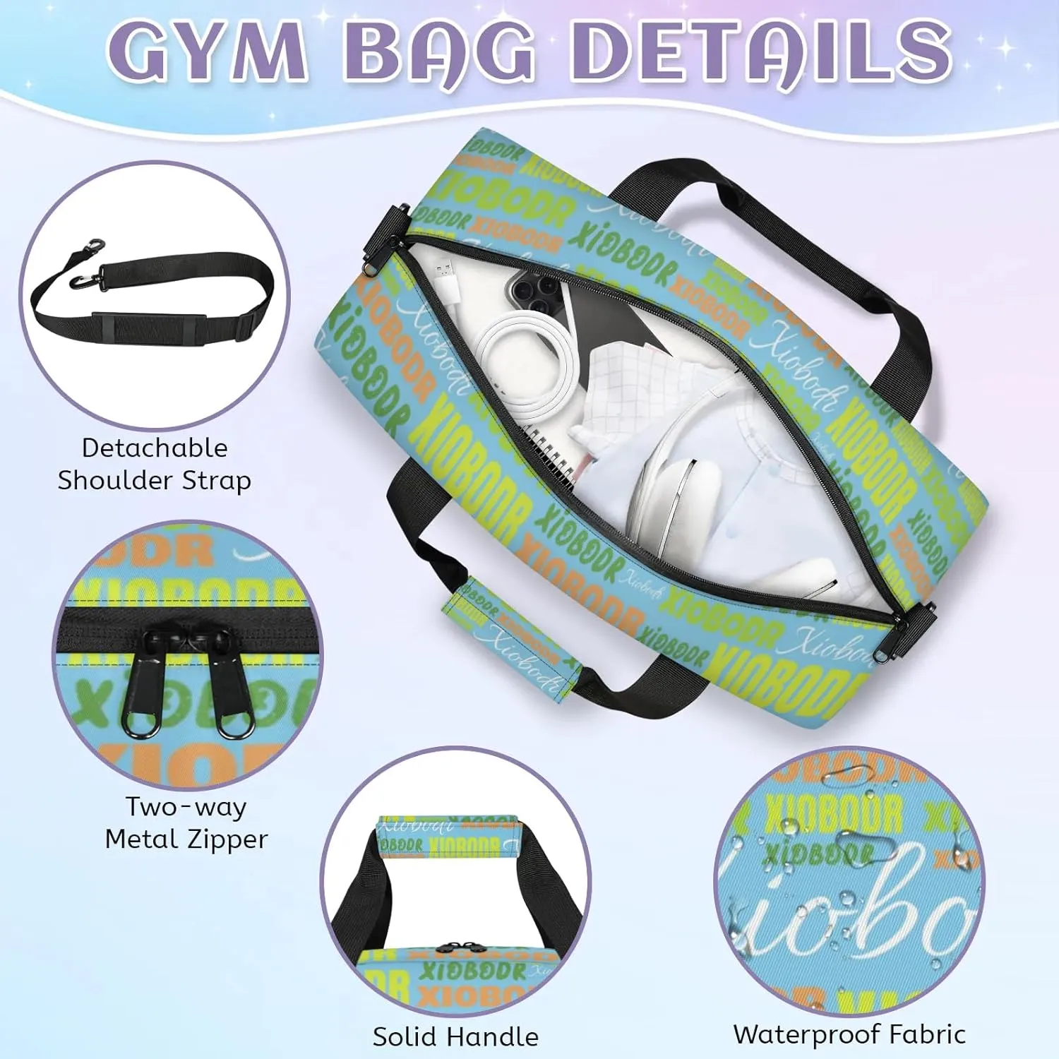 Personalized Cute Duffle Bag - Custom Name Kids Sports Bag, Sleepover Bags for Girls, Lightweight Toddler Boys Overnight Bag for Weekender Travel Cheer Dance Ball Game, Blue Brown Green