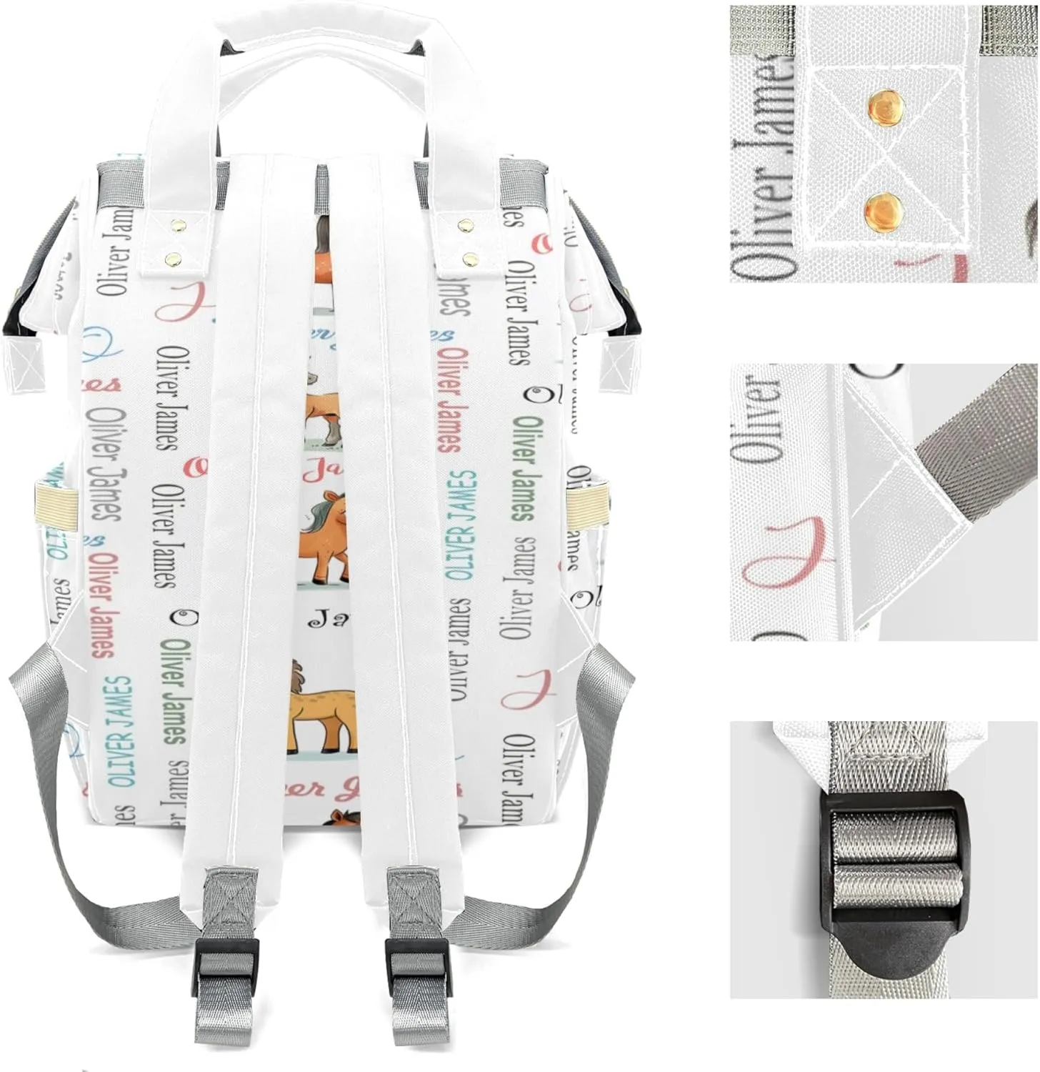 Personalized Diaper Backpack with Name, Custom Horse Baby Backpack Diaper Bag, Boy Girl Multifunctional Mommy Bag