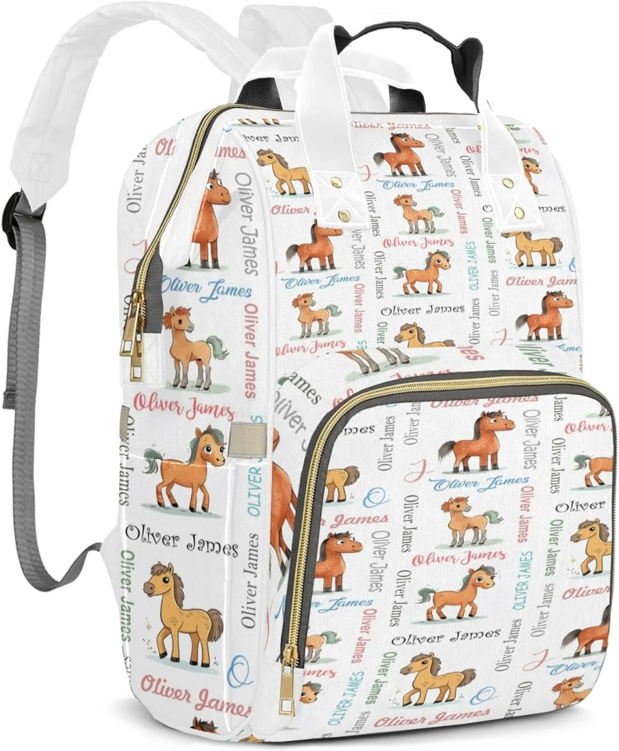 Personalized Diaper Backpack with Name, Custom Horse Baby Backpack Diaper Bag, Boy Girl Multifunctional Mommy Bag