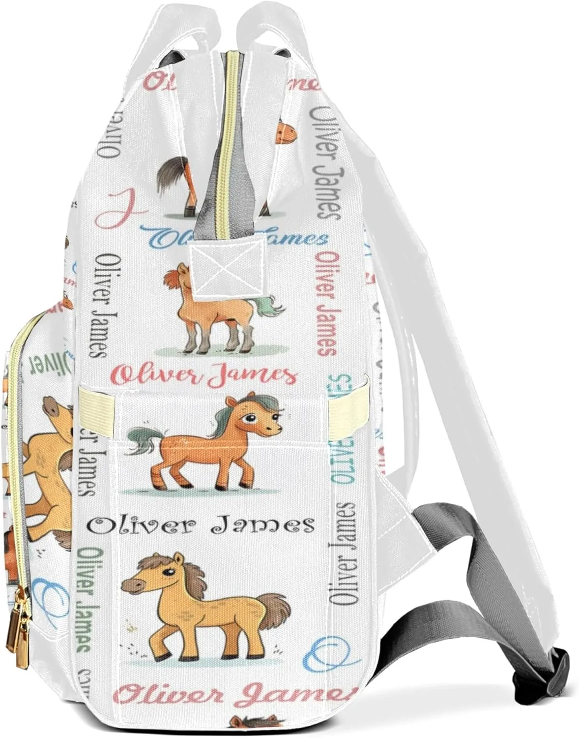 Personalized Diaper Backpack with Name, Custom Horse Baby Backpack Diaper Bag, Boy Girl Multifunctional Mommy Bag