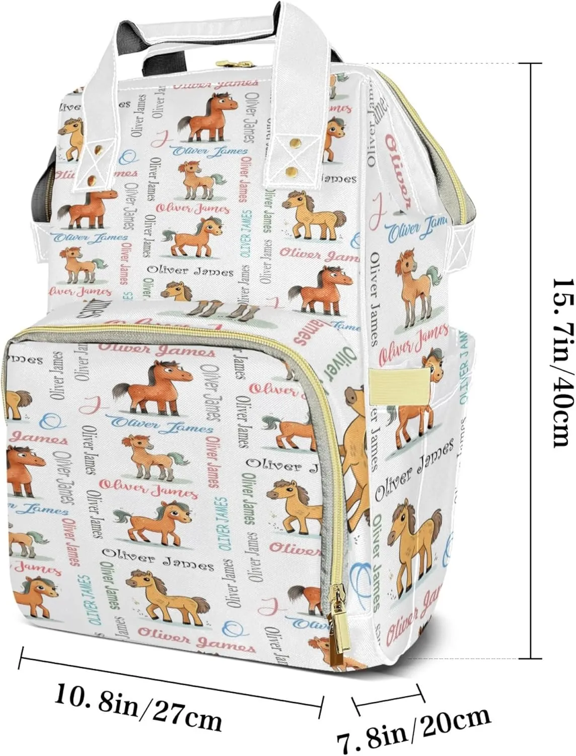 Personalized Diaper Backpack with Name, Custom Horse Baby Backpack Diaper Bag, Boy Girl Multifunctional Mommy Bag