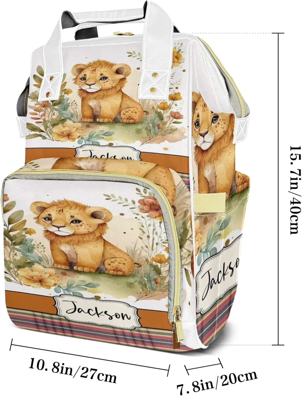 Personalized Diaper Backpack with Name, Custom Lion Baby Backpack Diaper Bag, Boy Girl Multifunctional Mommy Bag