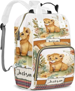 Personalized Diaper Backpack with Name, Custom Lion Baby Backpack Diaper Bag, Boy Girl Multifunctional Mommy Bag