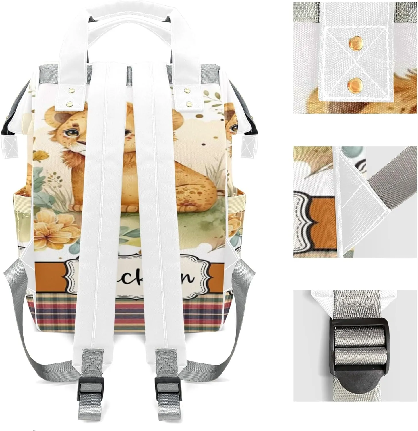 Personalized Diaper Backpack with Name, Custom Lion Baby Backpack Diaper Bag, Boy Girl Multifunctional Mommy Bag