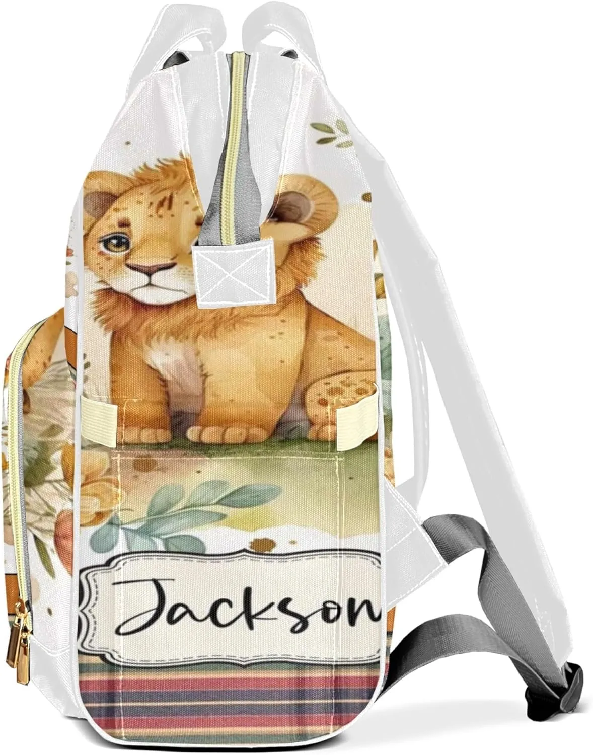 Personalized Diaper Backpack with Name, Custom Lion Baby Backpack Diaper Bag, Boy Girl Multifunctional Mommy Bag