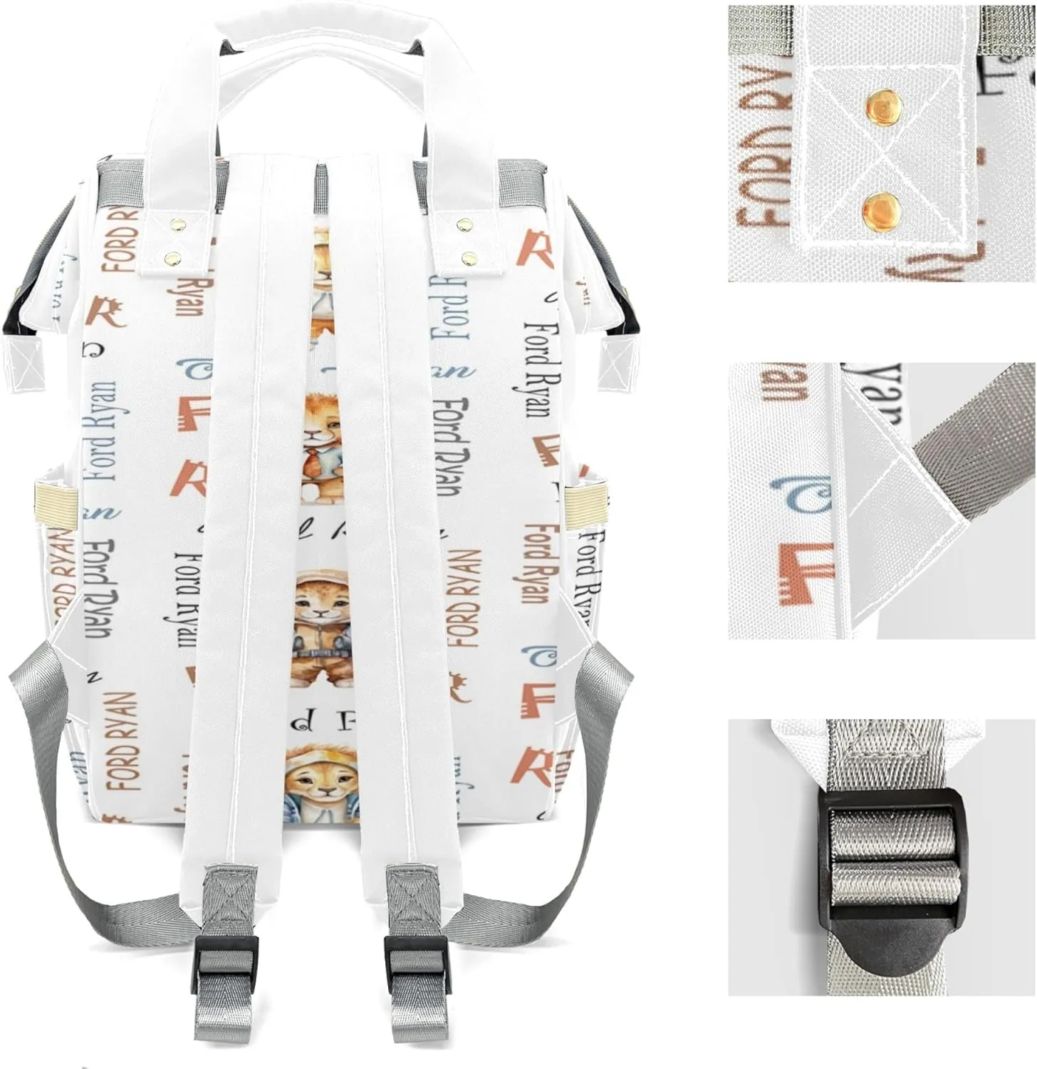 Personalized Diaper Backpack with Name, Custom Lion Baby Backpack Diaper Bag, Boy Girl Multifunctional Mommy Bag