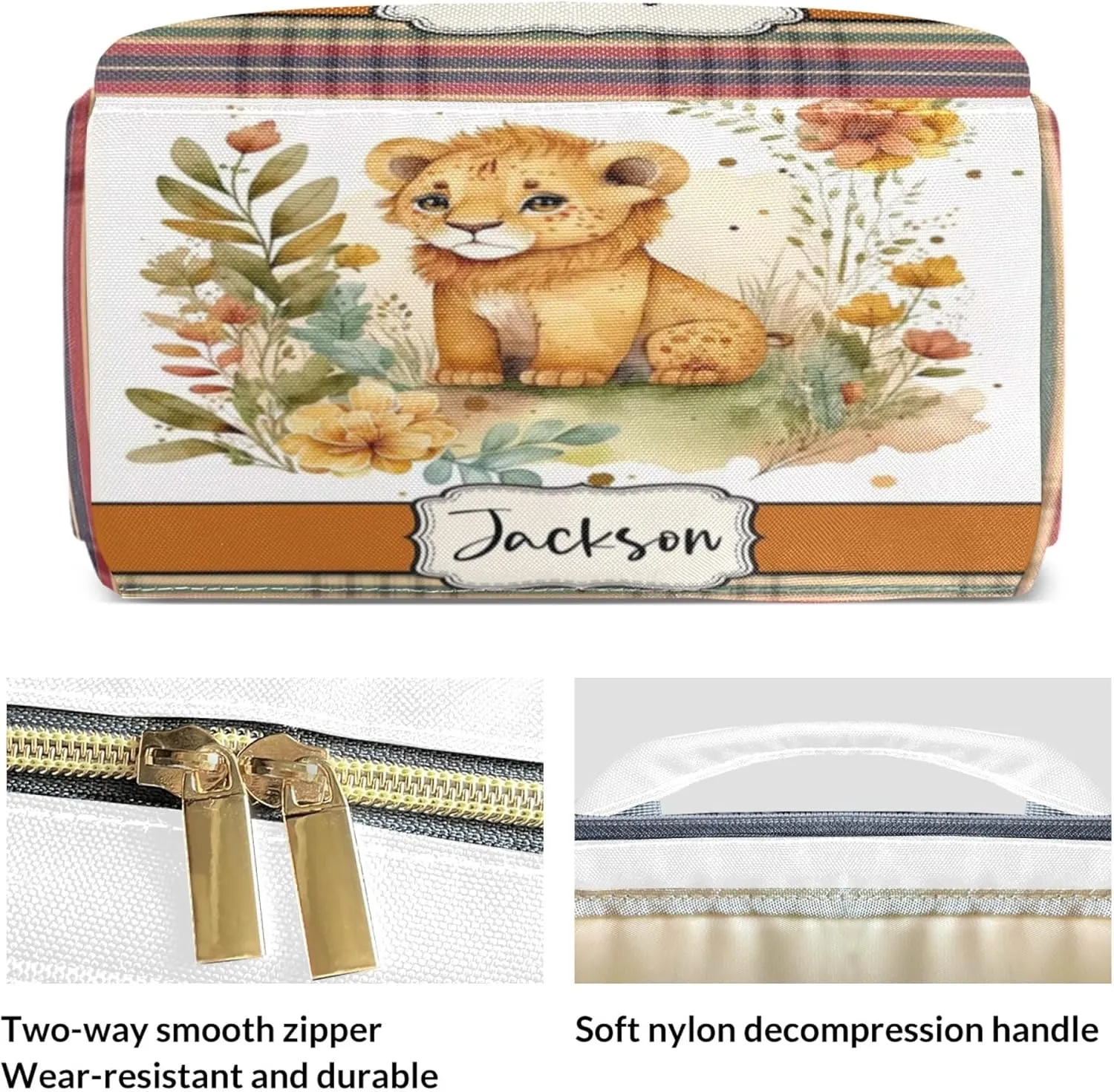 Personalized Diaper Backpack with Name, Custom Lion Baby Backpack Diaper Bag, Boy Girl Multifunctional Mommy Bag