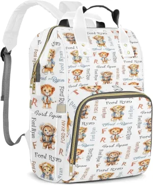 Personalized Diaper Backpack with Name, Custom Lion Baby Backpack Diaper Bag, Boy Girl Multifunctional Mommy Bag