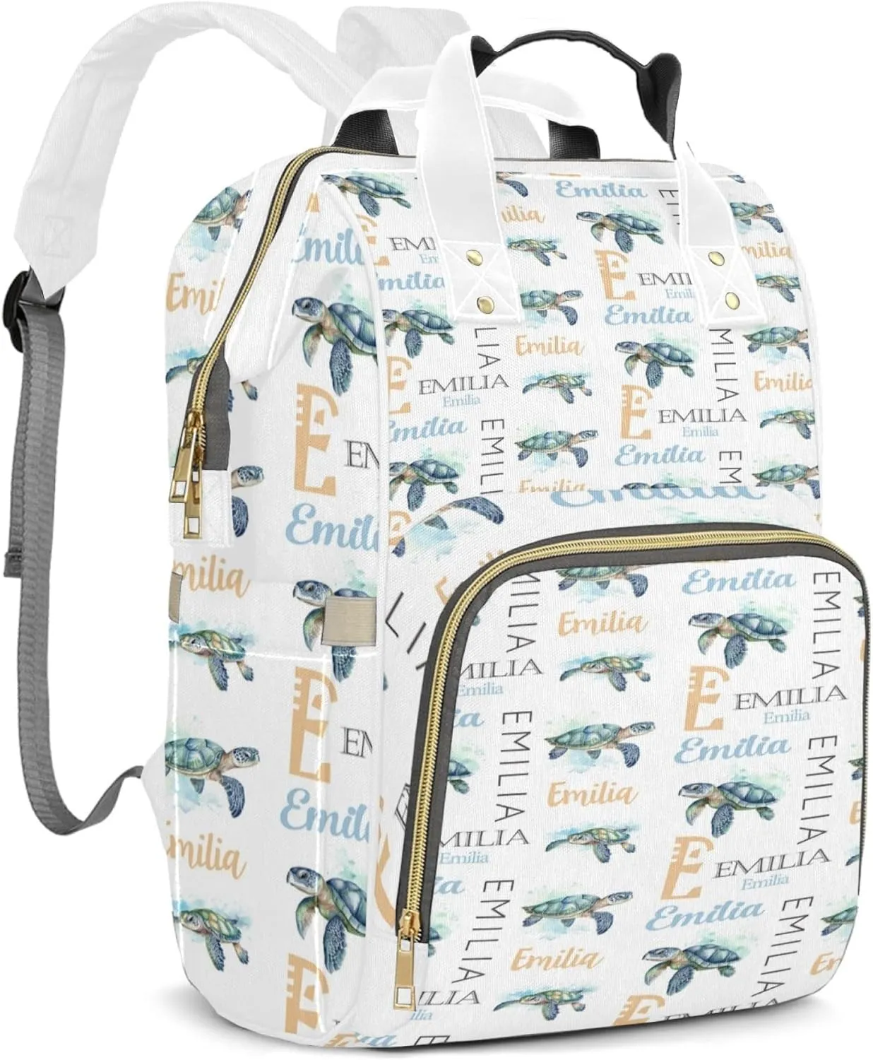 Personalized Diaper Backpack with Name, Custom Sea Turtle Baby Backpack Diaper Bag, Boy Girl Multifunctional Mommy Bag