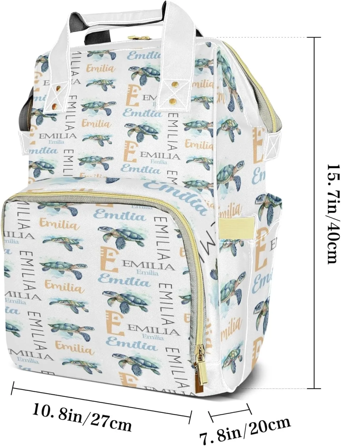 Personalized Diaper Backpack with Name, Custom Sea Turtle Baby Backpack Diaper Bag, Boy Girl Multifunctional Mommy Bag