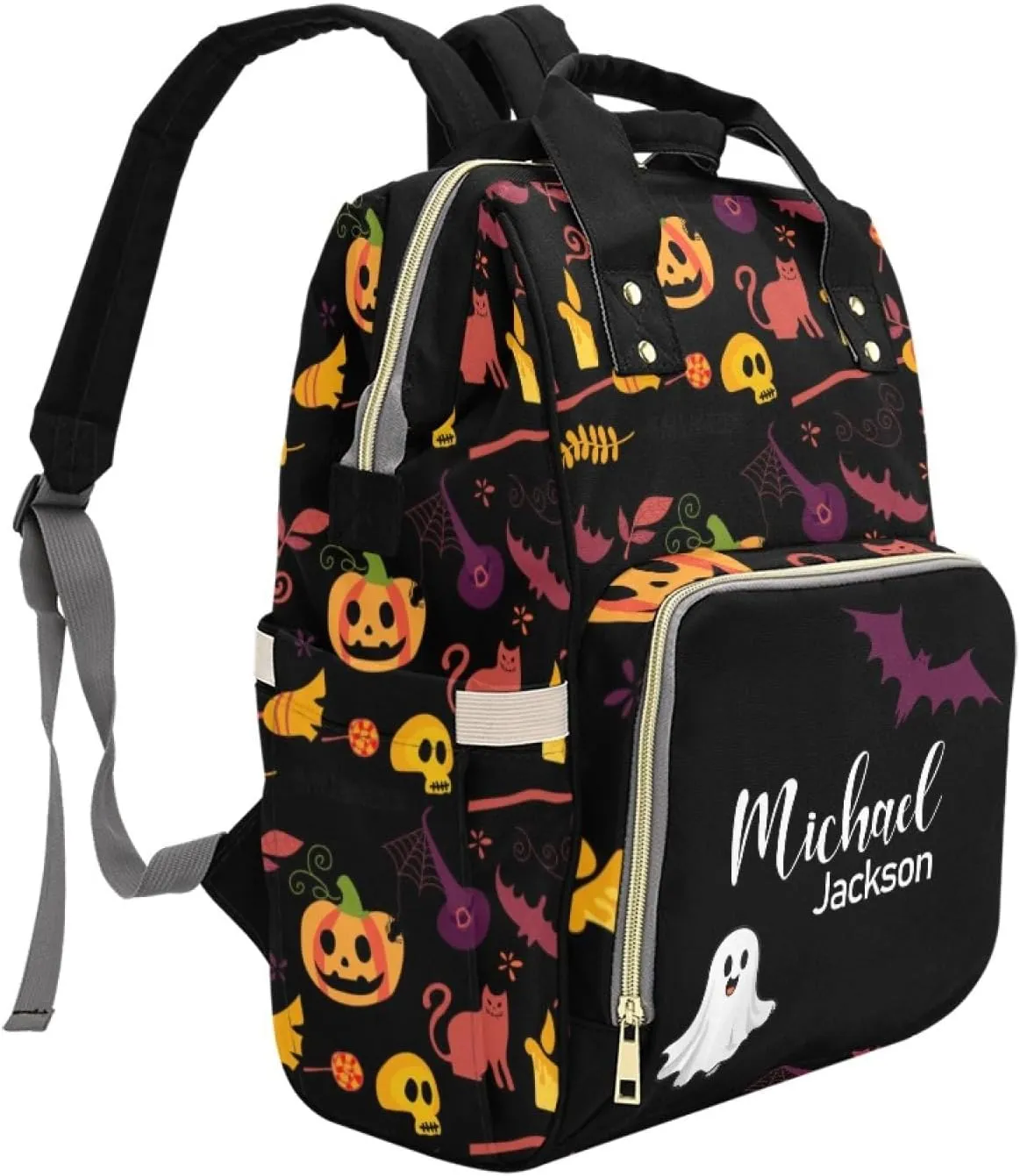 Personalized Diaper Bag Backpack for Women, Custom Name Nursing Mommy Daypack, Diaper Bag for Girls Boys, New Mom Dad Gifts (Bat)