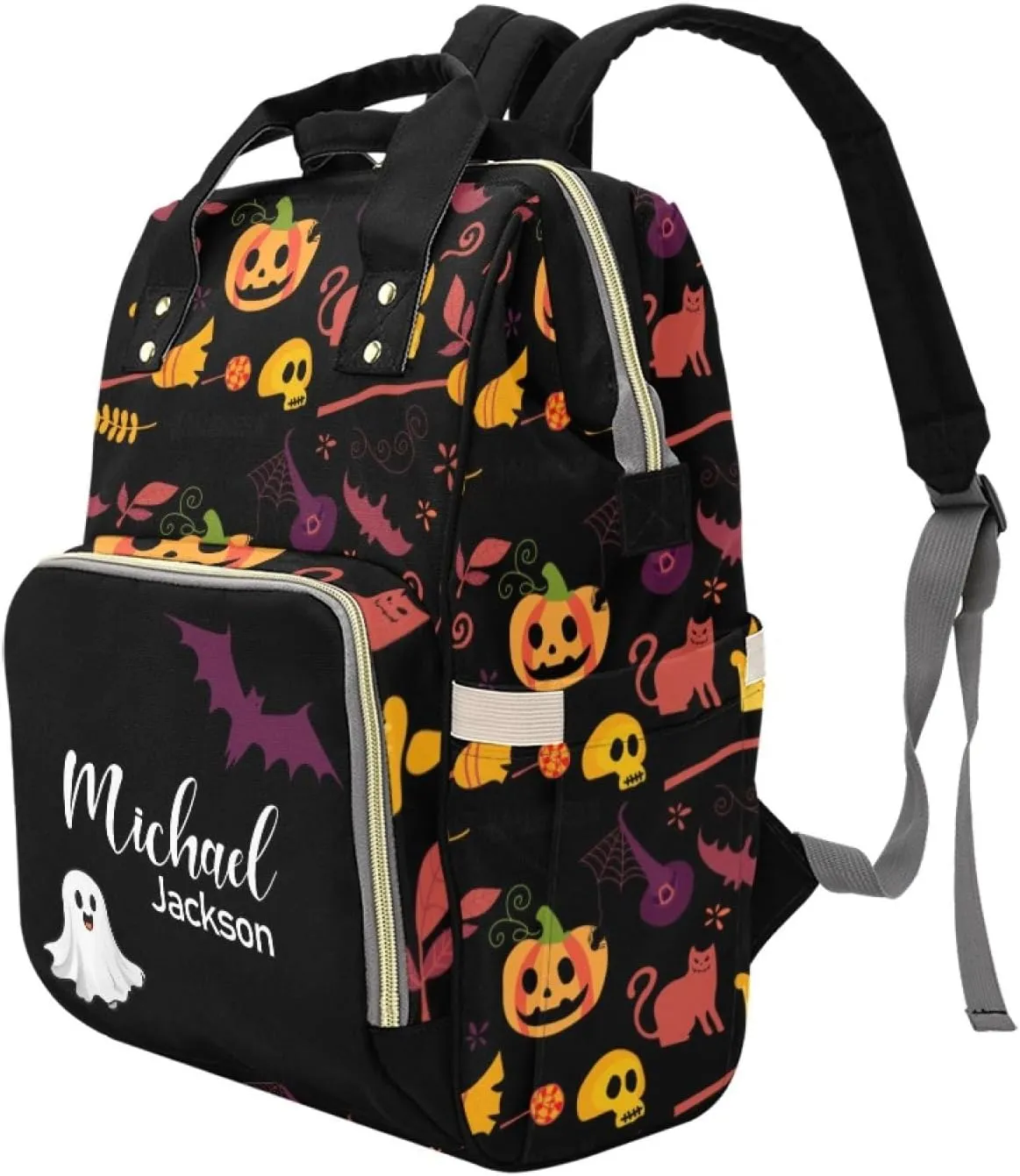 Personalized Diaper Bag Backpack for Women, Custom Name Nursing Mommy Daypack, Diaper Bag for Girls Boys, New Mom Dad Gifts (Bat)