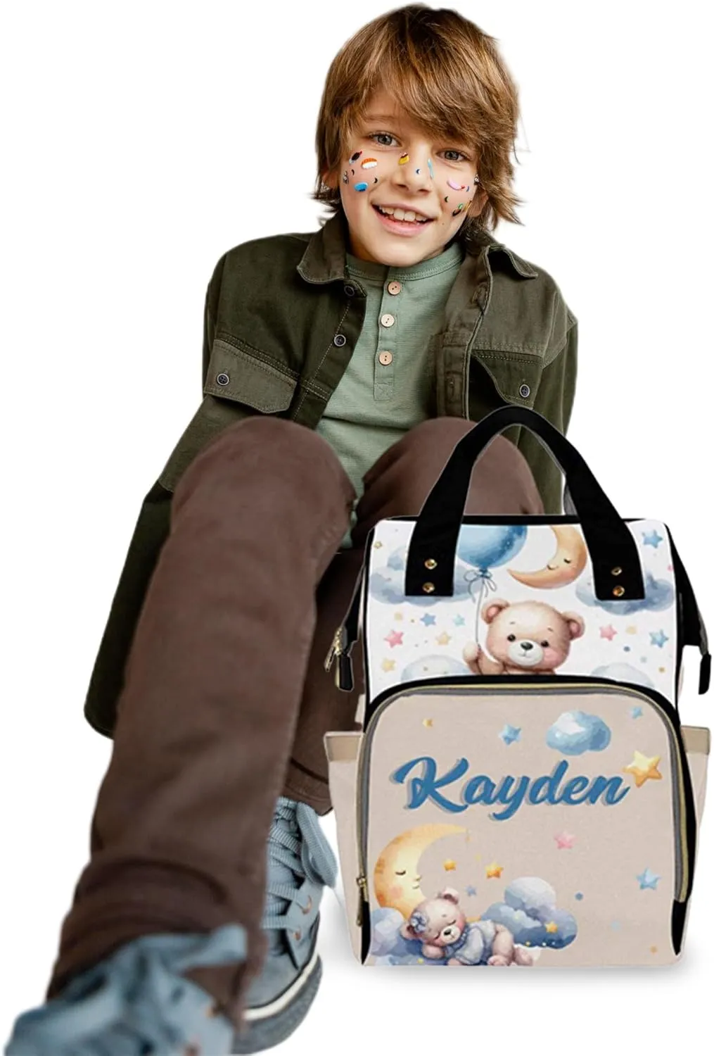 Personalized Diaper Bag Backpack with Name for Baby Boys, Custom Name Baby Bag for Boys Girls Toddler, Nursing Nappy Bag Travel Tote Bag Handbag Shoulder Bag Gifts for Mom Dad, Baby Shower Gifts