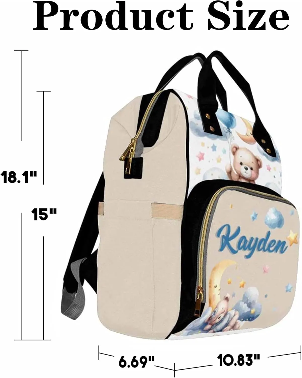 Personalized Diaper Bag Backpack with Name for Baby Boys, Custom Name Baby Bag for Boys Girls Toddler, Nursing Nappy Bag Travel Tote Bag Handbag Shoulder Bag Gifts for Mom Dad, Baby Shower Gifts