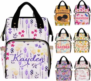 Personalized Diaper Bag Backpack with Name for Baby Girls, Custom Name Baby Bag Nursing Nappy Bag Travel Tote Bag Handbag Shoulder Bag Gifts for Mom Girl, Customized Kids Schoolbag, Baby Shower Gifts