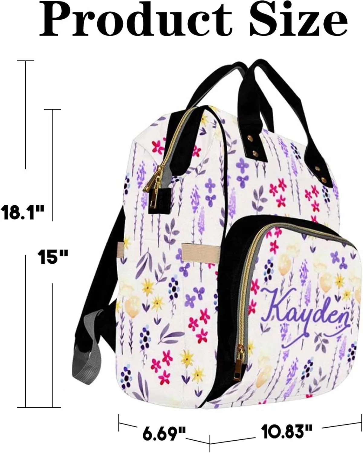 Personalized Diaper Bag Backpack with Name for Baby Girls, Custom Name Baby Bag Nursing Nappy Bag Travel Tote Bag Handbag Shoulder Bag Gifts for Mom Girl, Customized Kids Schoolbag, Baby Shower Gifts