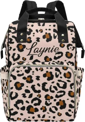 Personalized Diaper Bag with Name for Baby Girls, Custom Leopard Print Diaper Backpack, Mummy Nursing Baby Bags, Casual Shoulders Bag Daypack Travel Bag for Mom, Gifts for Mother's Day