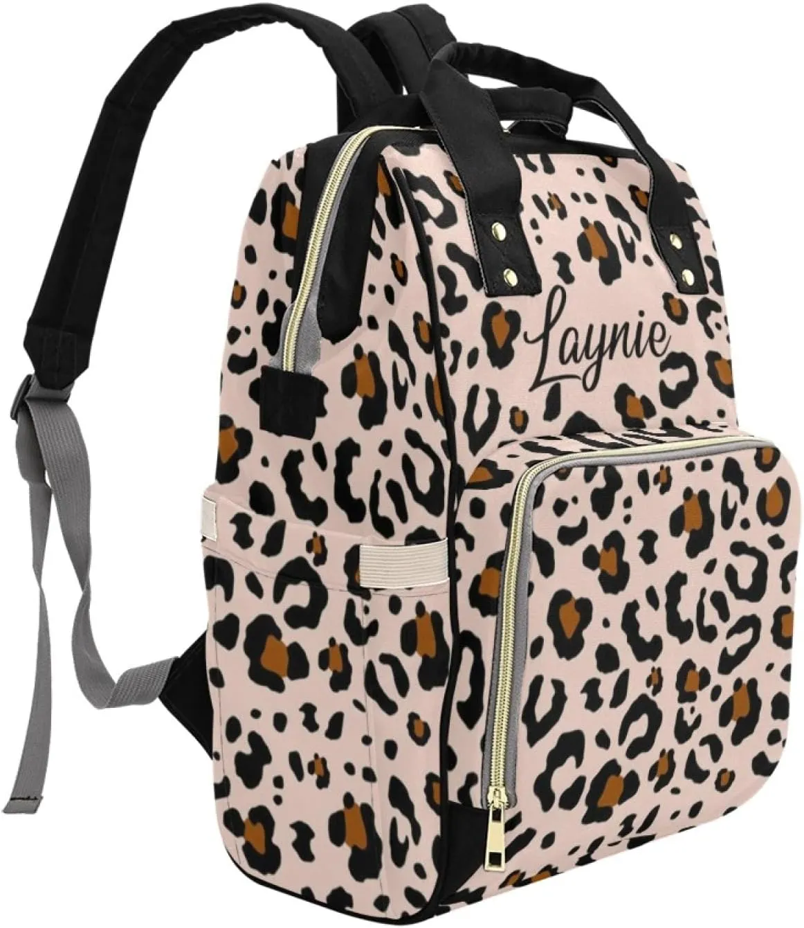 Personalized Diaper Bag with Name for Baby Girls, Custom Leopard Print Diaper Backpack, Mummy Nursing Baby Bags, Casual Shoulders Bag Daypack Travel Bag for Mom, Gifts for Mother's Day