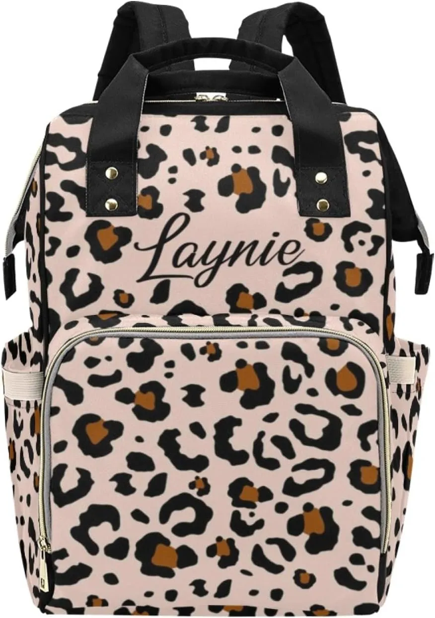 Personalized Diaper Bag with Name for Baby Girls, Custom Leopard Print Diaper Backpack, Mummy Nursing Baby Bags, Casual Shoulders Bag Daypack Travel Bag for Mom, Gifts for Mother's Day