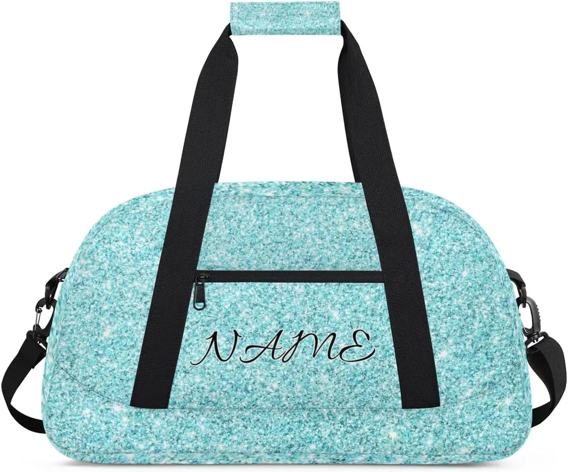 Personalized Duffle Bag, Custom Name Sport Gym Bag Weekender Overnight Bags Travel Duffel Bag, Blue Shiny