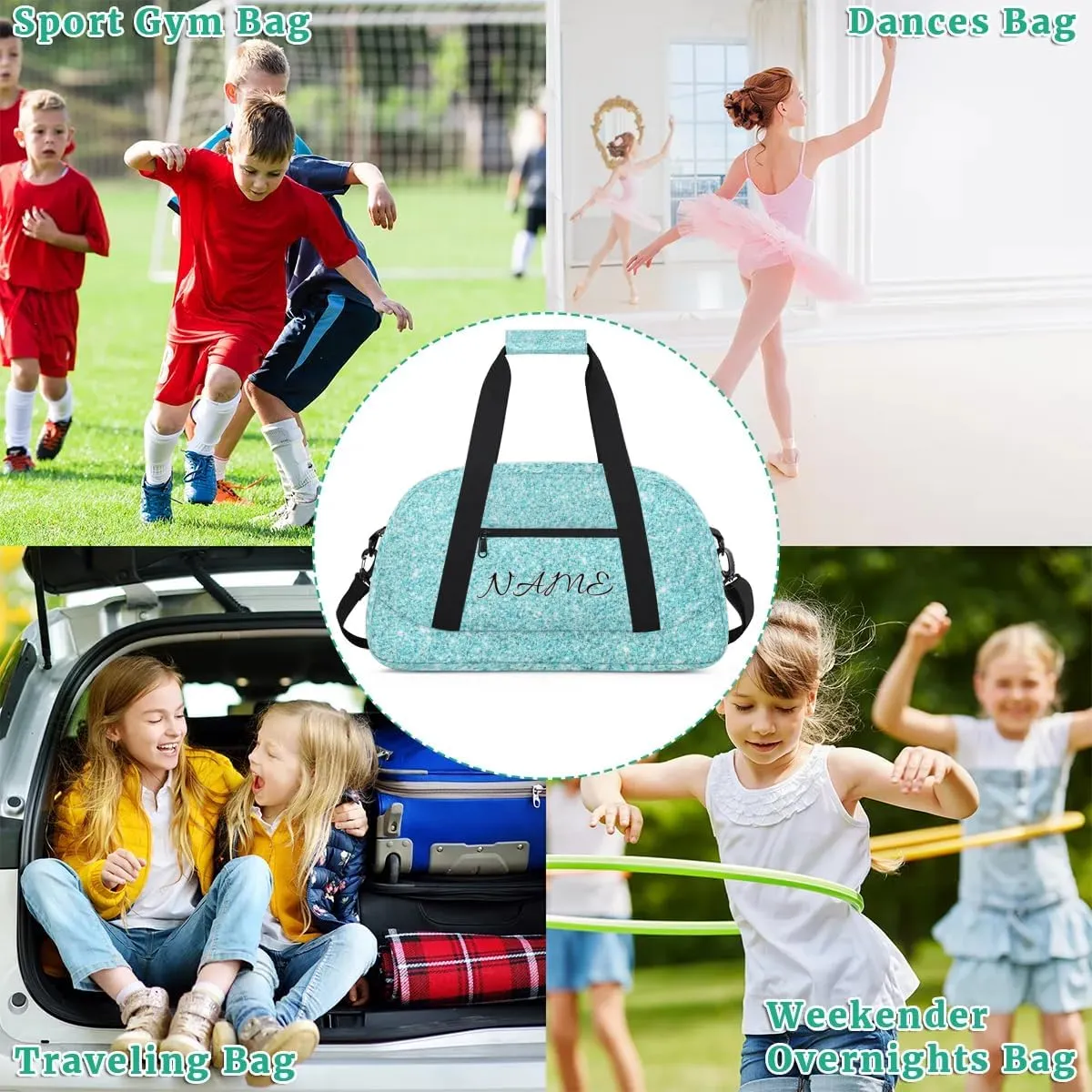 Personalized Duffle Bag, Custom Name Sport Gym Bag Weekender Overnight Bags Travel Duffel Bag, Blue Shiny