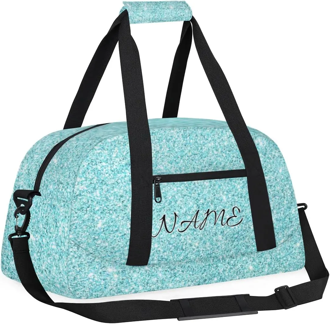 Personalized Duffle Bag, Custom Name Sport Gym Bag Weekender Overnight Bags Travel Duffel Bag, Blue Shiny