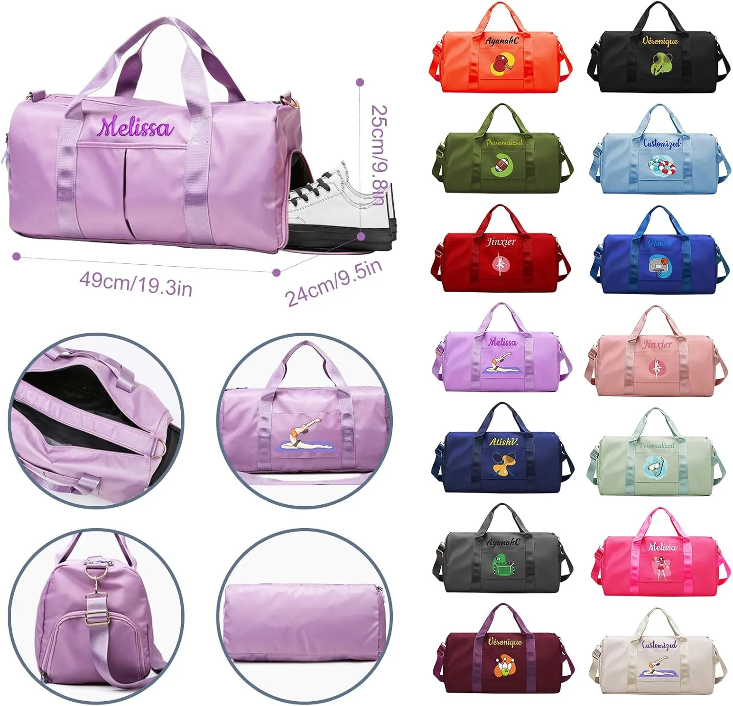 Personalized Duffle Bag with Embroidery Name/Color Print logo, Gym Bag Weekend Getaway for Women Men, Duffel Bag for Sports, Waterproof Dufflebag with Shoe and Wet Clothes Compartments-Military Green