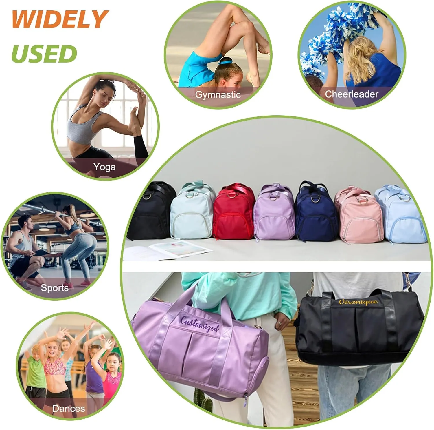 Personalized Duffle Bag with Embroidery Name/Color Print logo, Gym Bag Weekend Getaway for Women Men, Duffel Bag for Sports, Waterproof Dufflebag with Shoe and Wet Clothes Compartments-Military Green