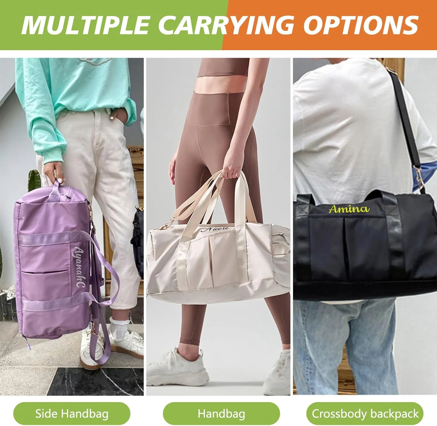 Personalized Duffle Bag with Embroidery Name/Color Print logo, Gym Bag Weekend Getaway for Women Men, Duffel Bag for Sports, Waterproof Dufflebag with Shoe and Wet Clothes Compartments-Military Green