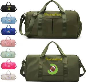 Personalized Duffle Bag with Embroidery Name/Color Print logo, Gym Bag Weekend Getaway for Women Men, Duffel Bag for Sports, Waterproof Dufflebag with Shoe and Wet Clothes Compartments-Military Green