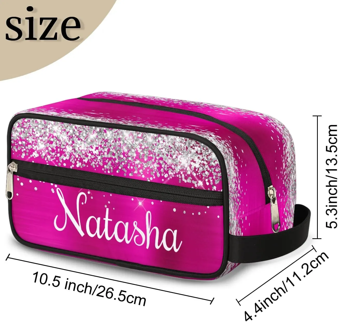 Personalized Gift Travel Makeup Bag for Women Girls, Cosmetic Bag Make Up Bag Organizer Toiletry Bag Christmas Birthday Mother's Day Gift Silver Glitter Hot Pink