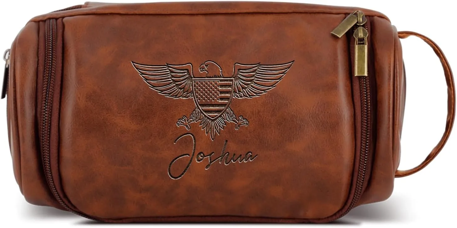 Personalized Leather Toiletry Bag For Men Custom Mens Handcrafted Travel Bag For Husband Boyfriend Dad Birthday Anniversary Wedding Groomsmen Gifts