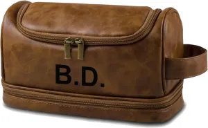 Personalized Leather Toiletry Bag With Bottom Compartment, Mens Travel Shaving Dopp Kit with hanging hook, Large Water-resistant Toiletries Bathroom Shaving Bags for Women