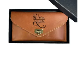 Personalized Modern And Romantic Mr.&Mrs. Designed Crazy Horse Bifold Leather Wallet,Credit Card Holder For Women,Wristlet Wallets For Women,Custom Leather Wallet,Leather Anniversary Gifts For Her