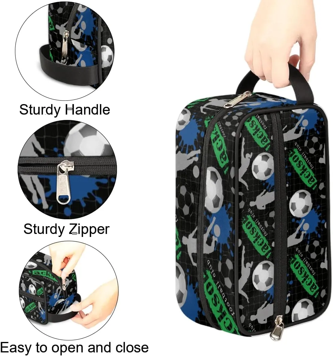 Personalized Toiletry Bag for Man Boy, Custom Cosmetic Bag Travel Makeup Bag Shaving Bag Make Up Bag Organizer Christmas Birthday Gift Soccer Boy Pattern