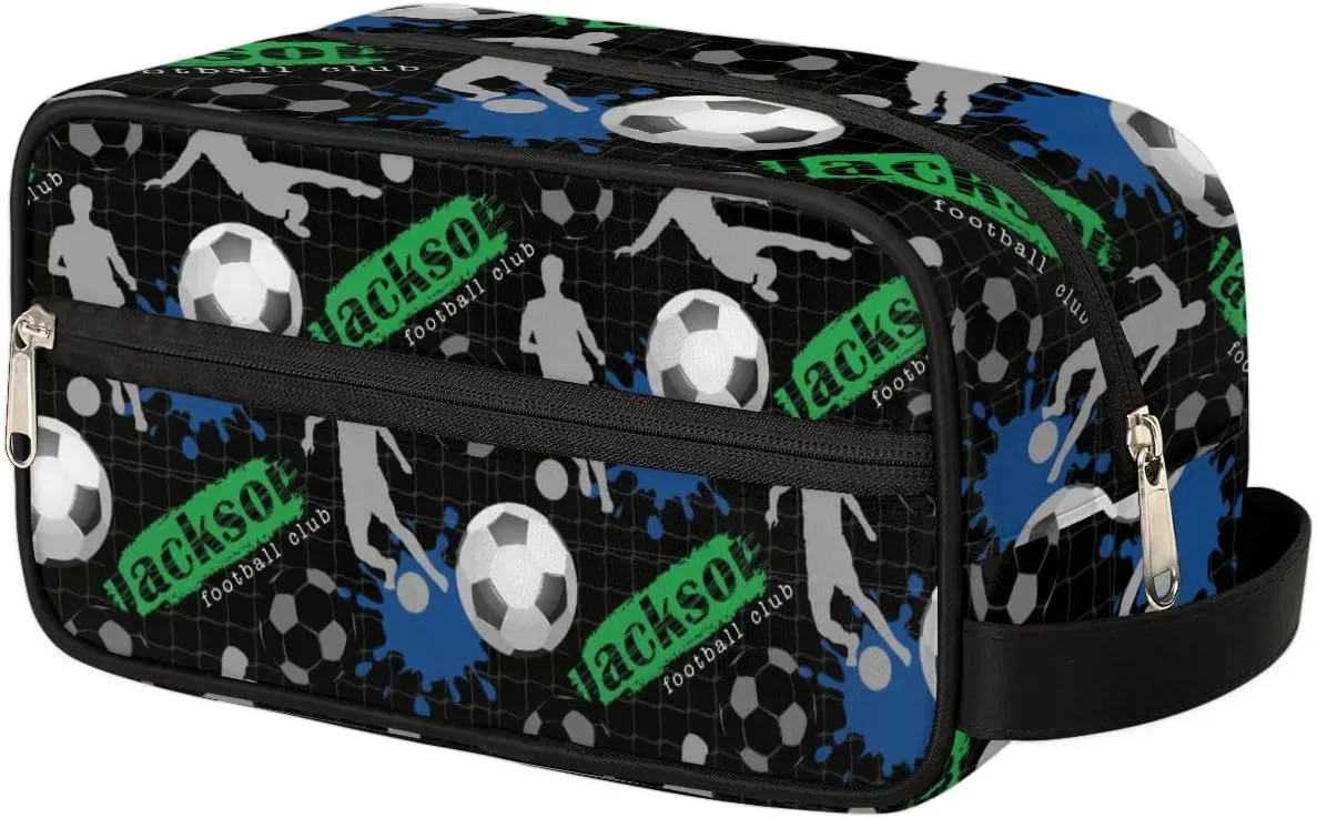 Personalized Toiletry Bag for Man Boy, Custom Cosmetic Bag Travel Makeup Bag Shaving Bag Make Up Bag Organizer Christmas Birthday Gift Soccer Boy Pattern