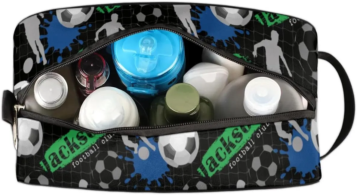 Personalized Toiletry Bag for Man Boy, Custom Cosmetic Bag Travel Makeup Bag Shaving Bag Make Up Bag Organizer Christmas Birthday Gift Soccer Boy Pattern