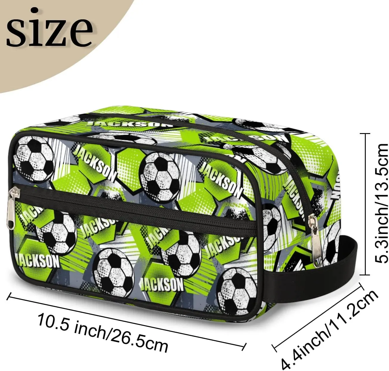 Personalized Toiletry Bag for Man Boy, Custom Cosmetic Bag Travel Makeup Bag Shaving Bag Make Up Bag Organizer Christmas Birthday Gift Soccer Pattern Green