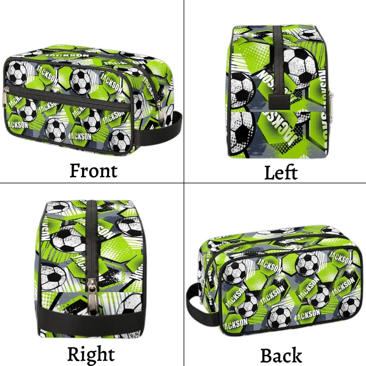 Personalized Toiletry Bag for Man Boy, Custom Cosmetic Bag Travel Makeup Bag Shaving Bag Make Up Bag Organizer Christmas Birthday Gift Soccer Pattern Green
