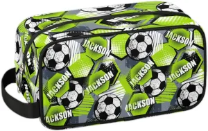 Personalized Toiletry Bag for Man Boy, Custom Cosmetic Bag Travel Makeup Bag Shaving Bag Make Up Bag Organizer Christmas Birthday Gift Soccer Pattern Green