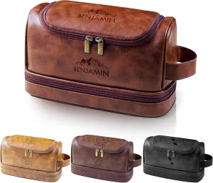 Personalized Toiletry Bag For Men, PU Leather Custom Engraved Travel Dopp Kit Toiletry Bag, Customized Name Initials Unique Gift For Husband Boyfriend Dad Birthday Anniversary Wedding Christmas Gifts