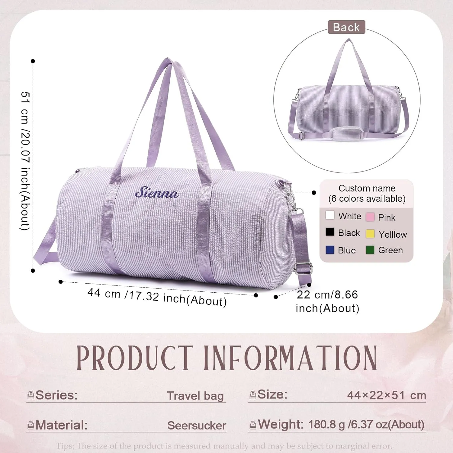 Personalized Travel Duffel Bag with Name - Custom Name Oxford Cloth Gym Bag with Shoes & Wet Pockets Sport Bag Weekender Overnight Bag for Traveling for Women Gift for Christmas Groomsman Brides